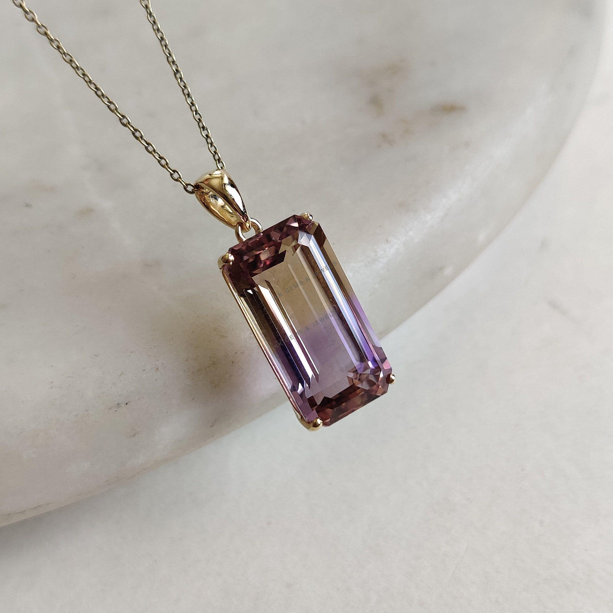 14K Solid Yellow Gold Natural Ametrine Octagon Pendant, February Birthstone