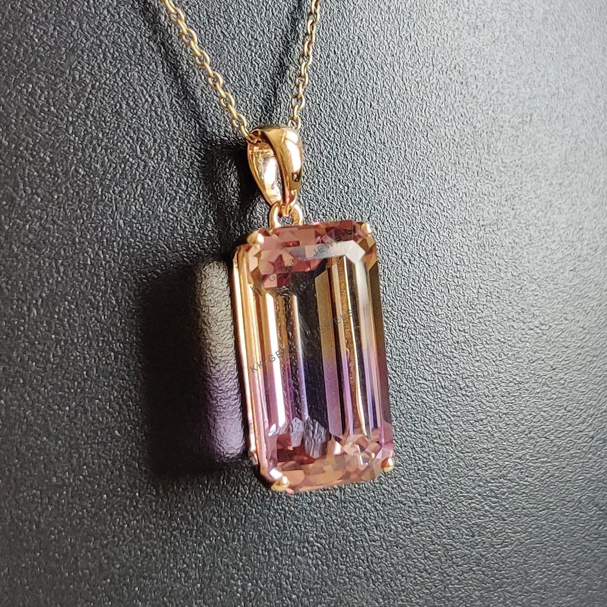 14K Solid Yellow Gold Natural Ametrine Octagon Pendant, February Birthstone