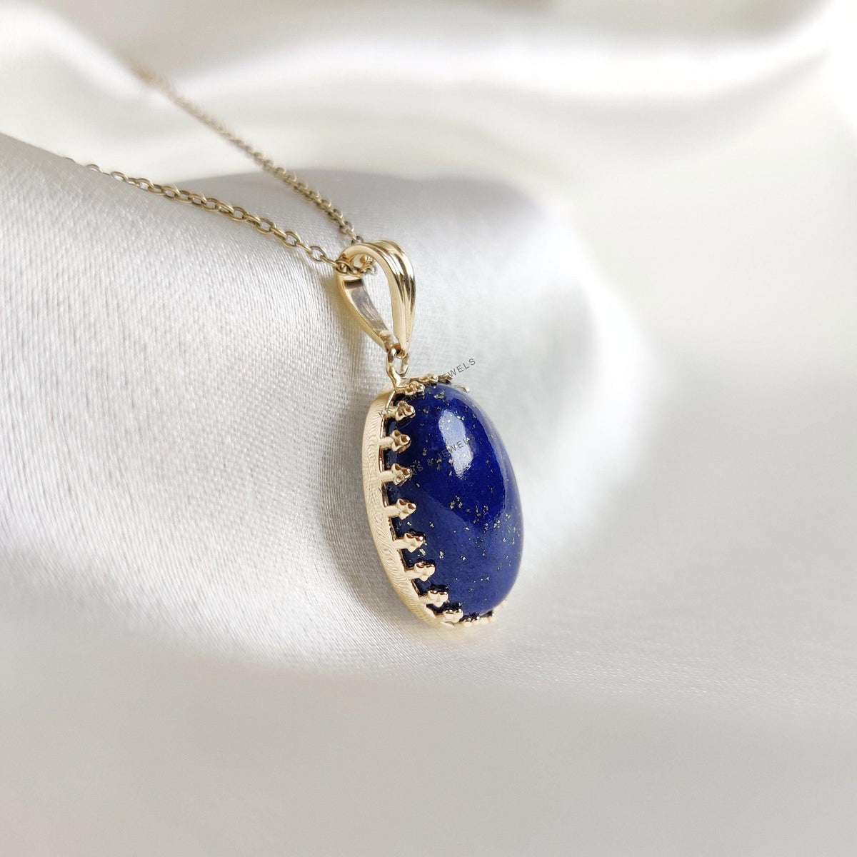 14K Solid Yellow Gold Natural Lapis Lazuli Pendant, September Birthstone