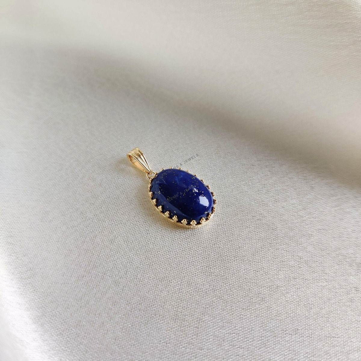 14K Solid Yellow Gold Natural Lapis Lazuli Pendant, September Birthstone