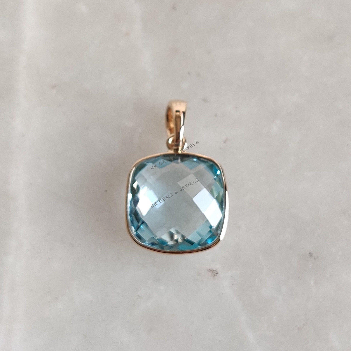 Natural Sky Blue Topaz Pendant, 14K Solid Yellow Gold Bezel, December Birthstone