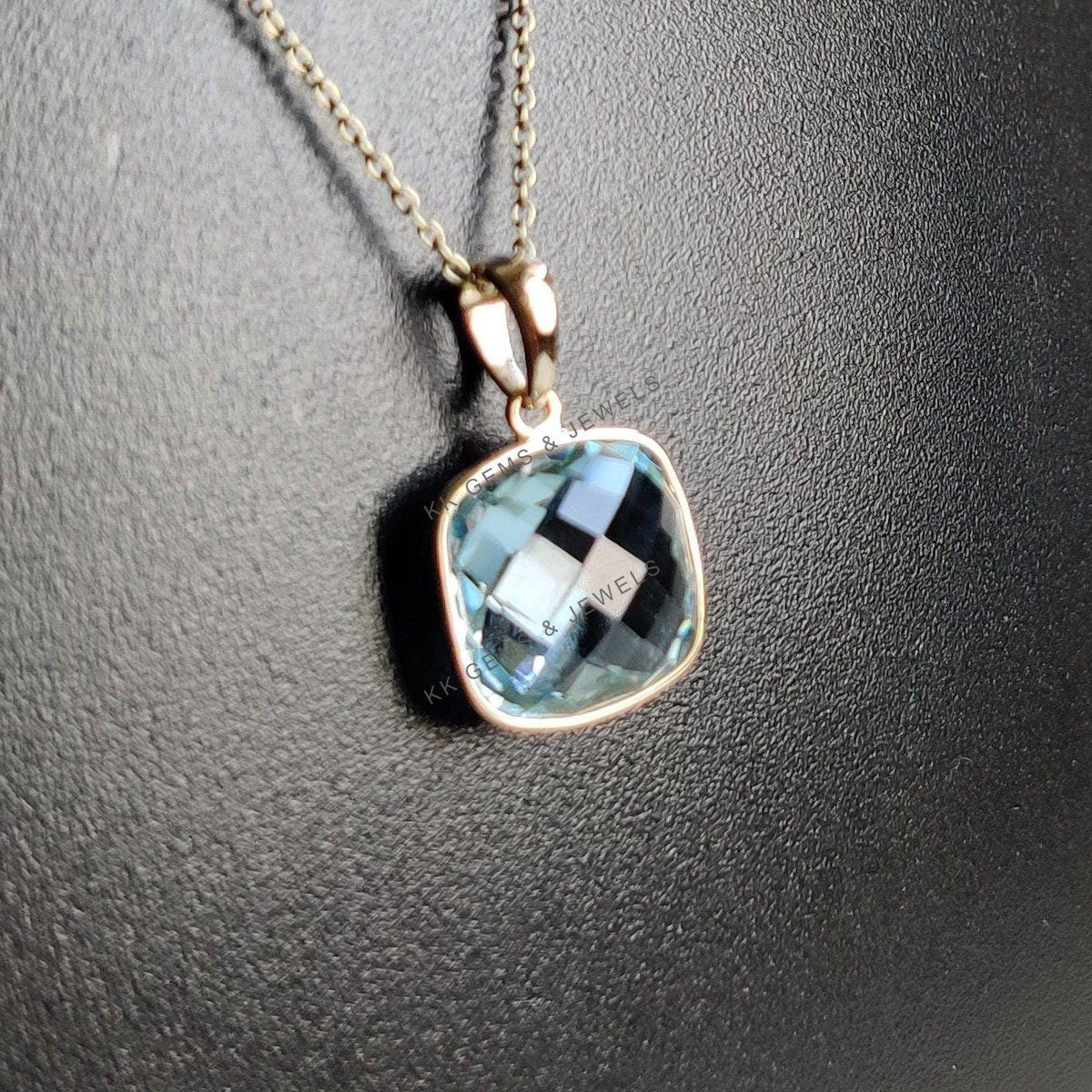 Natural Sky Blue Topaz Pendant, 14K Solid Yellow Gold Bezel, December Birthstone
