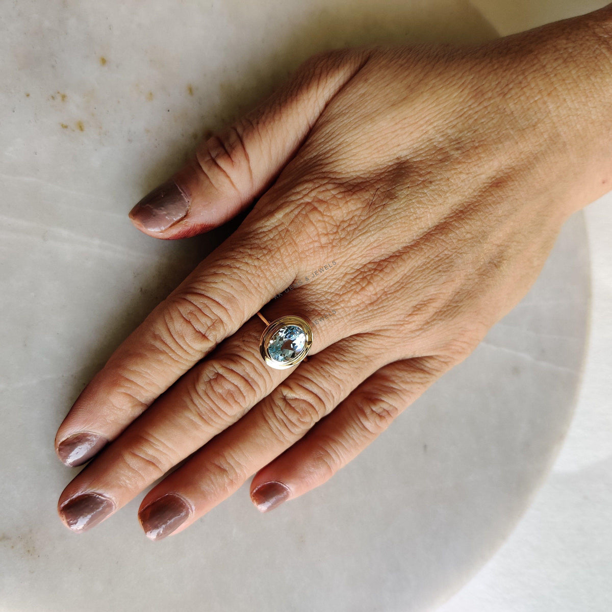 Natural Sky Blue Topaz Ring, 14K Solid Yellow Gold Ring, December Birthstone