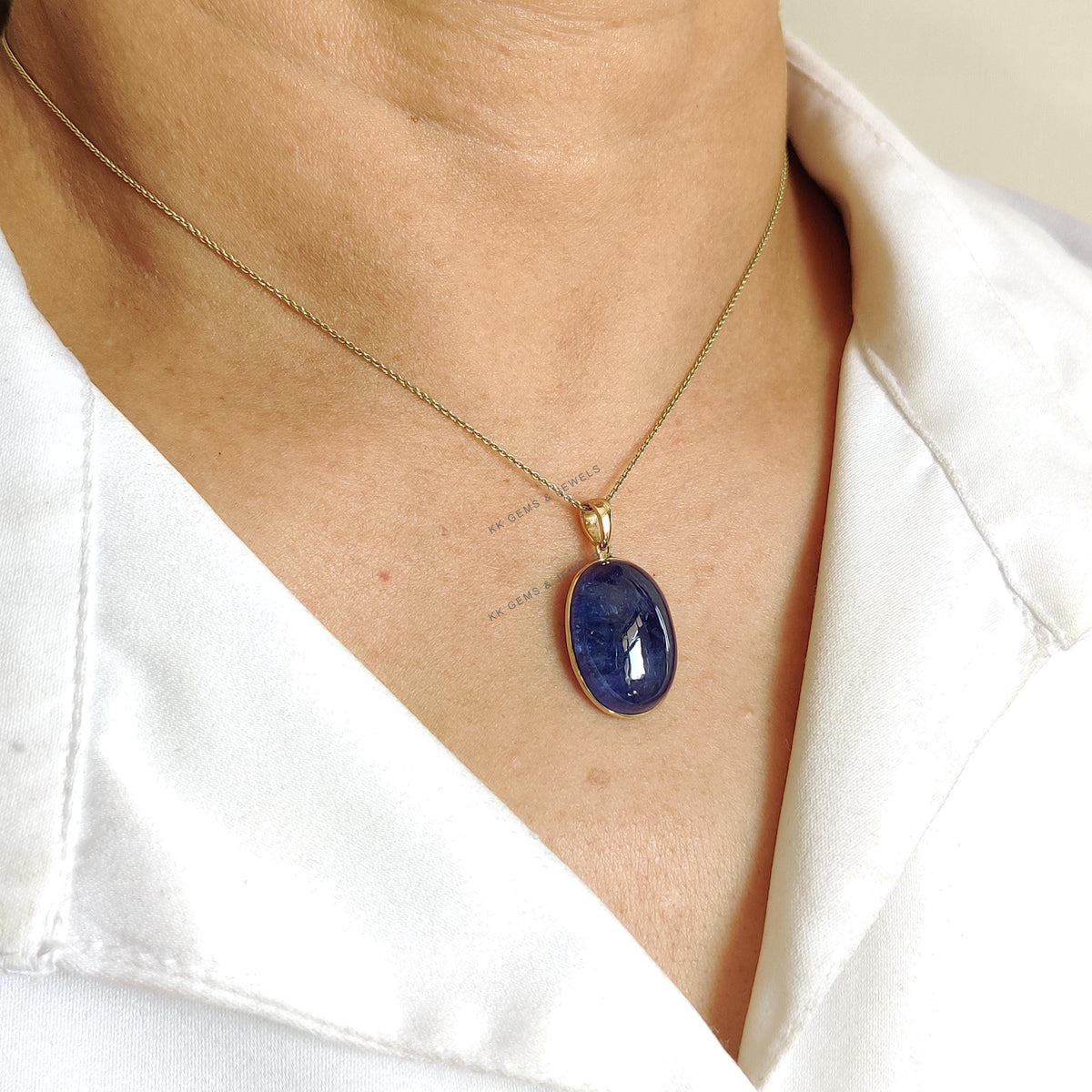 Natural Tanzanite Pendant, 14K Solid Yellow Gold, December Birthstone