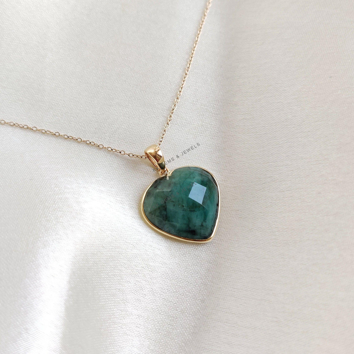 Natural Emerald Heart Pendant, 14K Solid Yellow Gold, May Birthstone