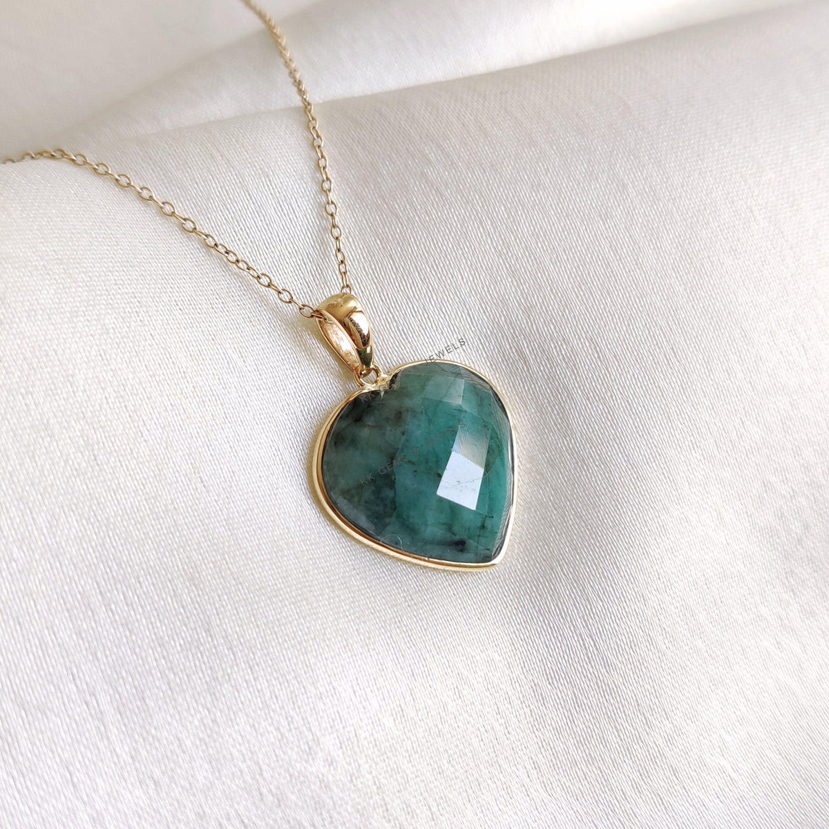 Natural Emerald Heart Pendant, 14K Solid Yellow Gold, May Birthstone