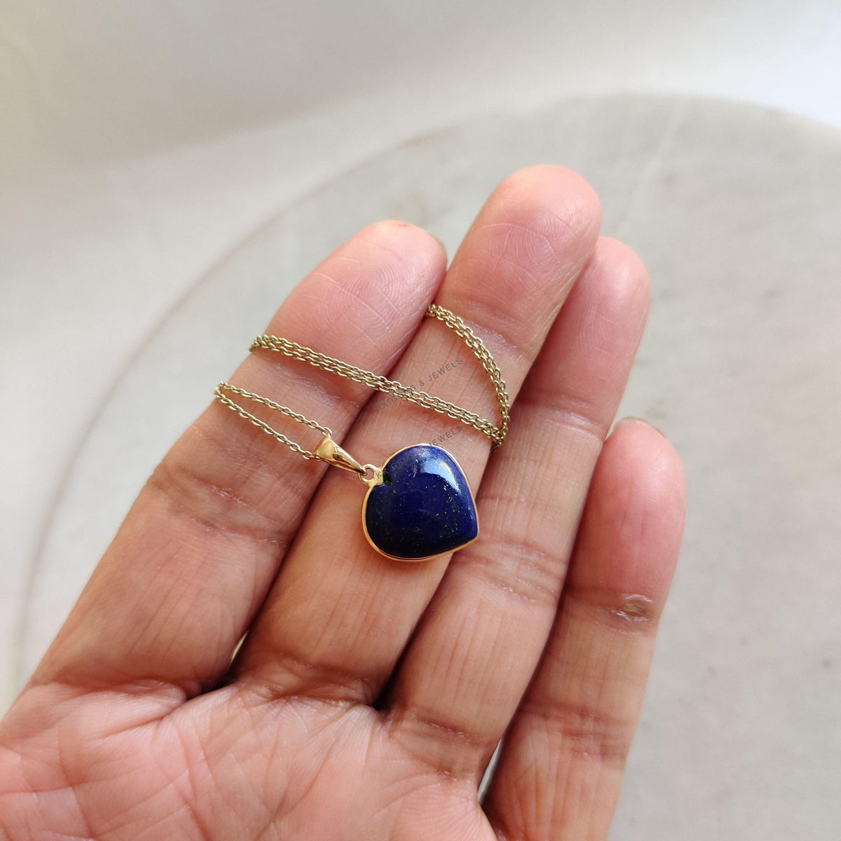 14K Solid Gold Natural Lapis Lazuli Heart Pendant, September Birthstone Valentine Gift