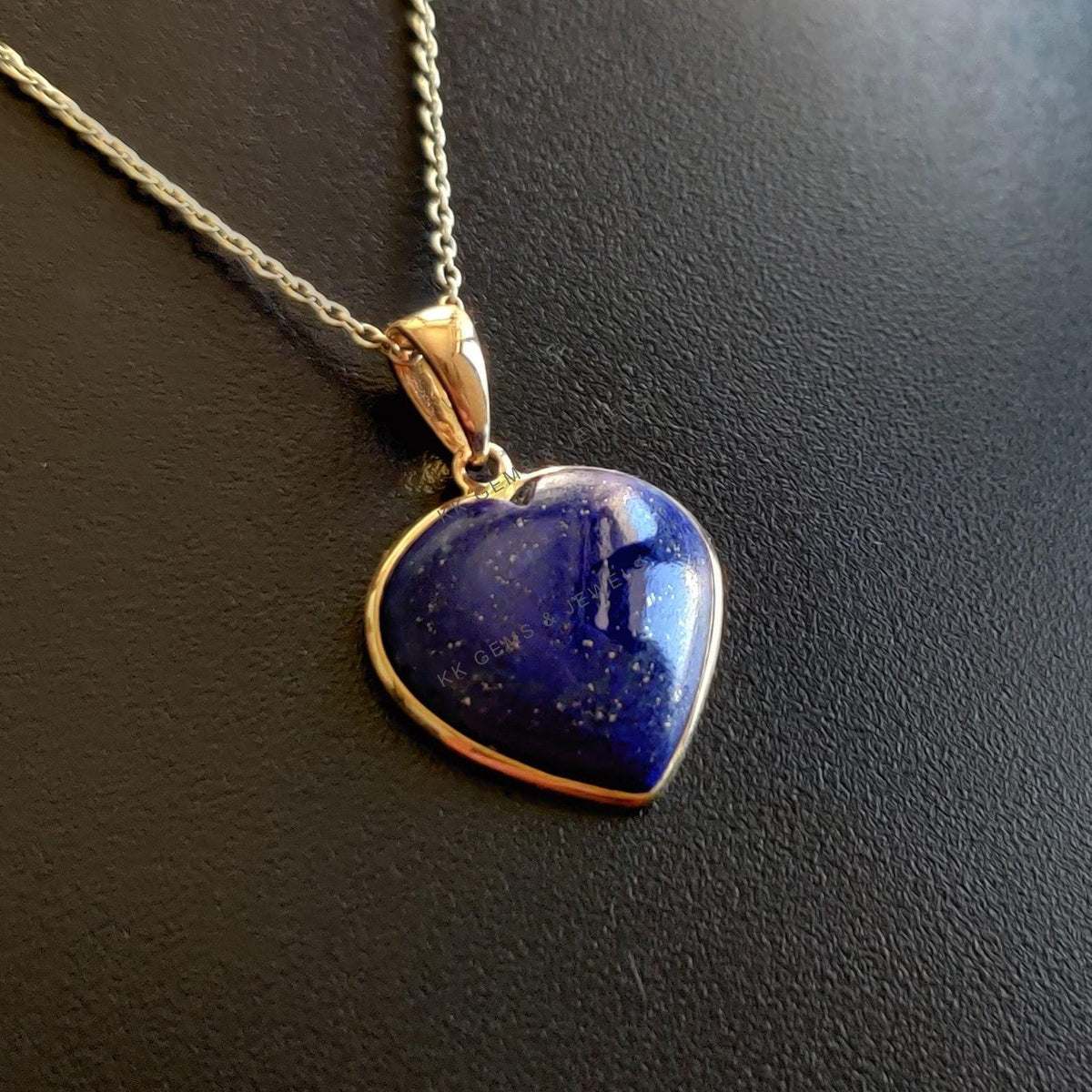 14K Solid Gold Natural Lapis Lazuli Heart Pendant, September Birthstone Valentine Gift