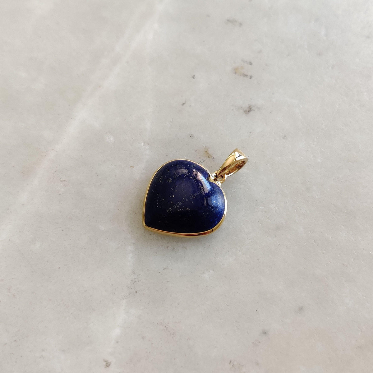 14K Solid Gold Natural Lapis Lazuli Heart Pendant, September Birthstone Valentine Gift