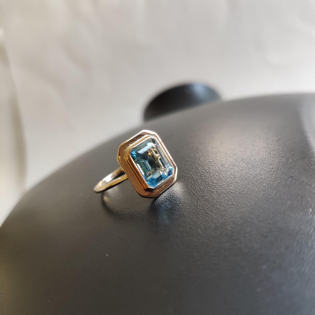 14K Solid Yellow Gold Natural Sky Blue Topaz Ring, December Birthstone