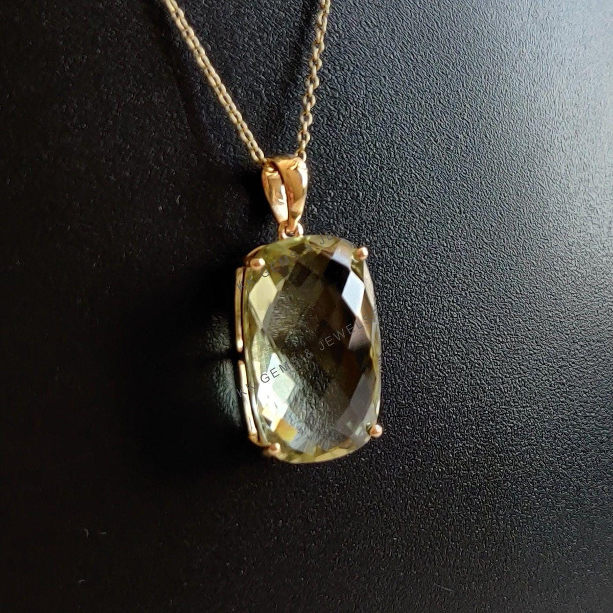 14K Solid Gold Natural Green Amethyst Pendant, February Birthstone