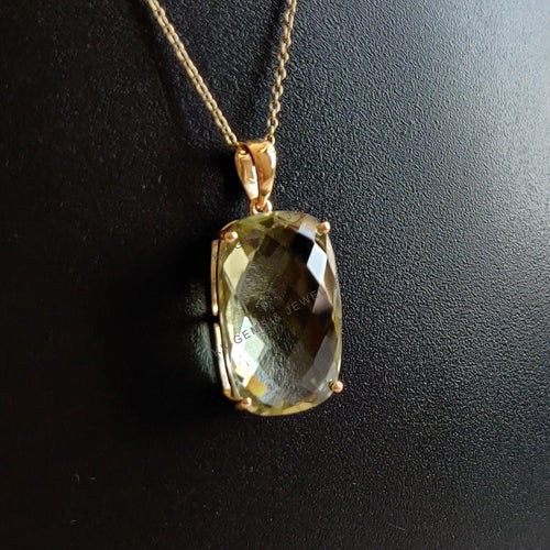 14K Solid Gold Natural Green Amethyst Pendant, February Birthstone