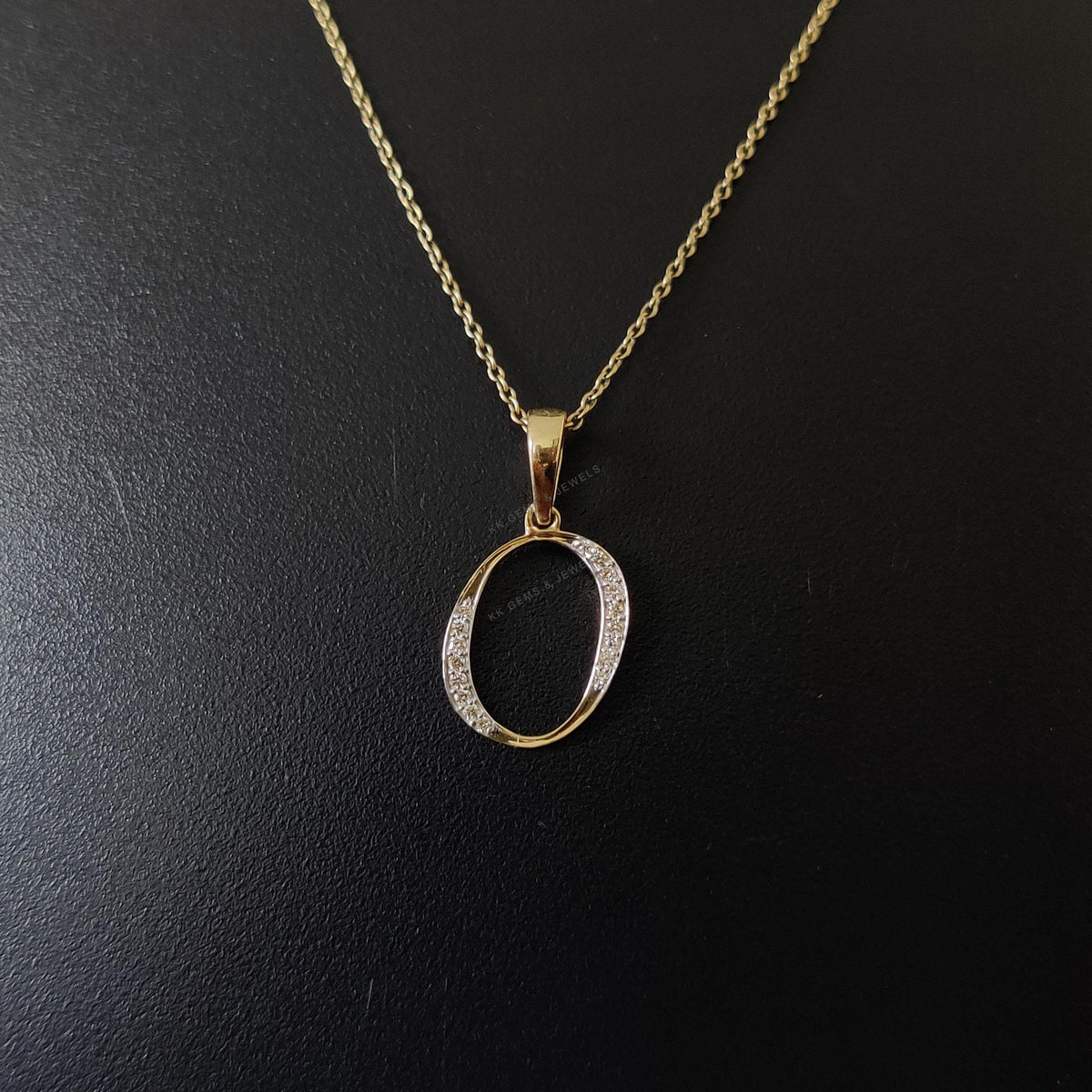14K Solid Gold Initial O Diamond Pendant, Alphabet Wedding Gift
