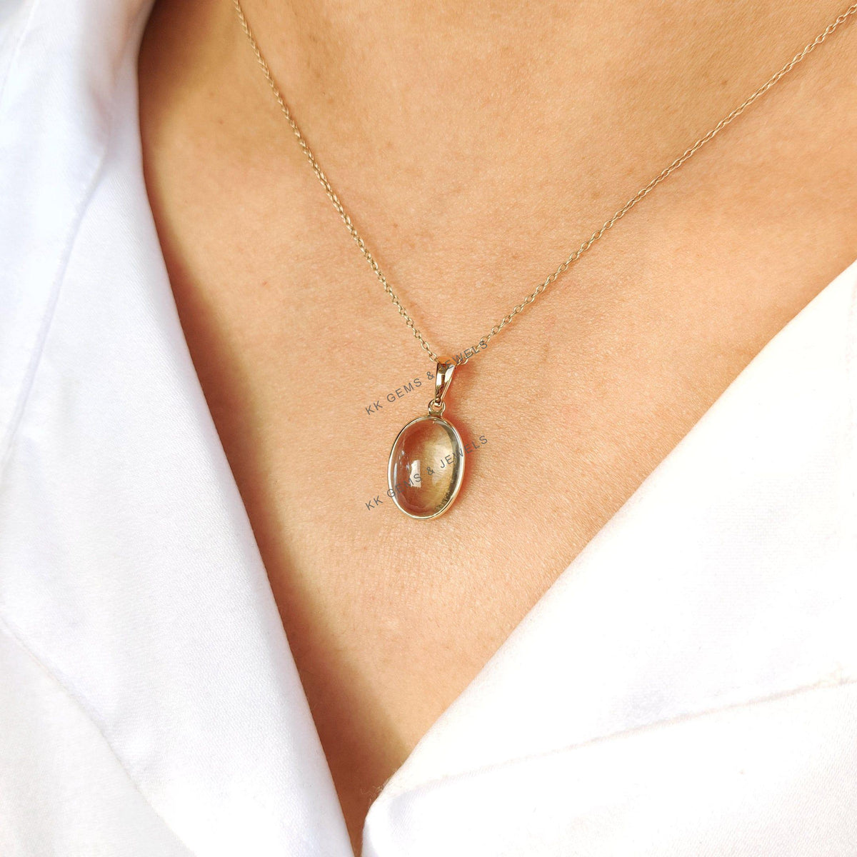 Natural Green Amethyst Pendant: 14K Solid Gold, February Birthstone