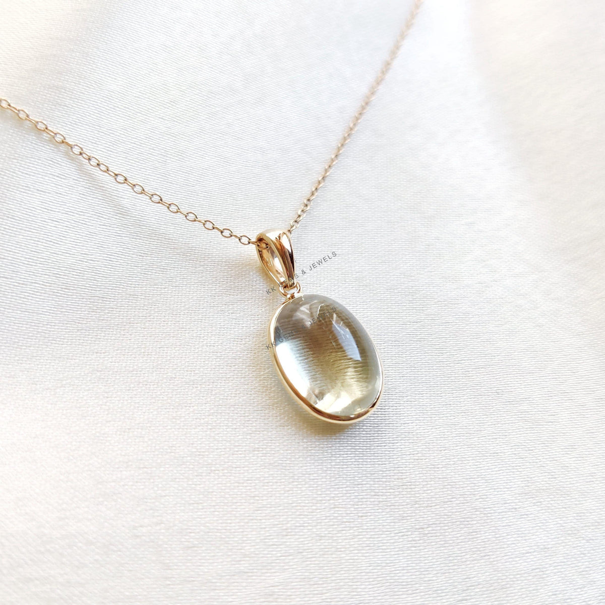 Natural Green Amethyst Pendant: 14K Solid Gold, February Birthstone