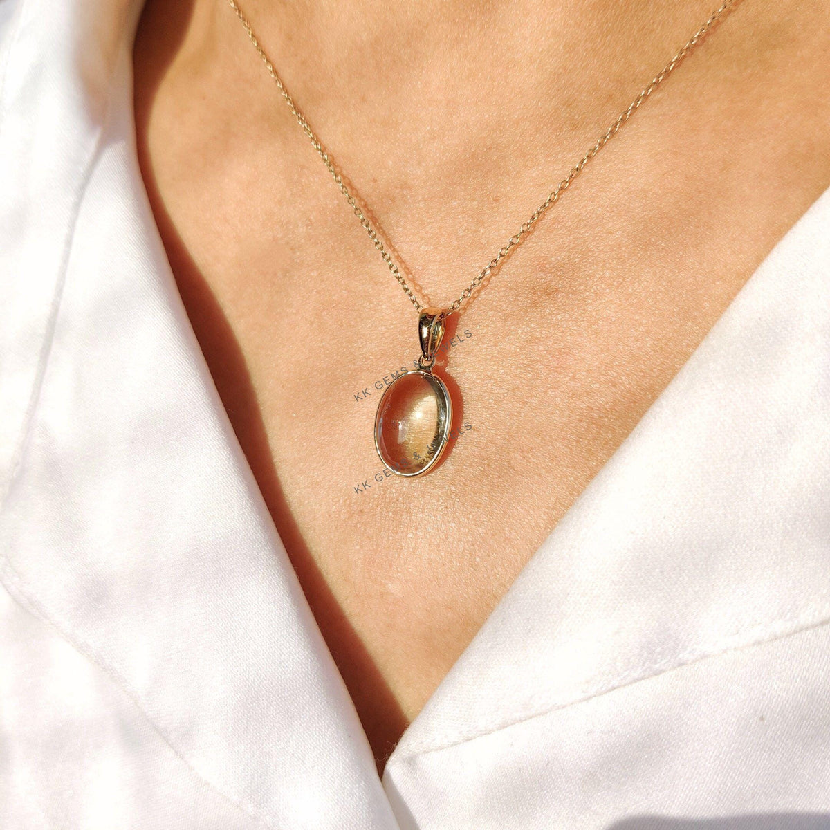 Natural Green Amethyst Pendant: 14K Solid Gold, February Birthstone
