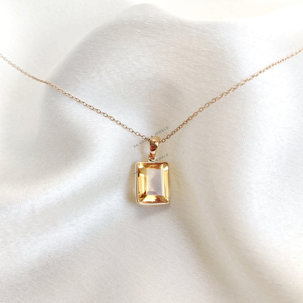 Natural Citrine Pendant: 14K Solid Yellow Gold Bezel, November Birthstone
