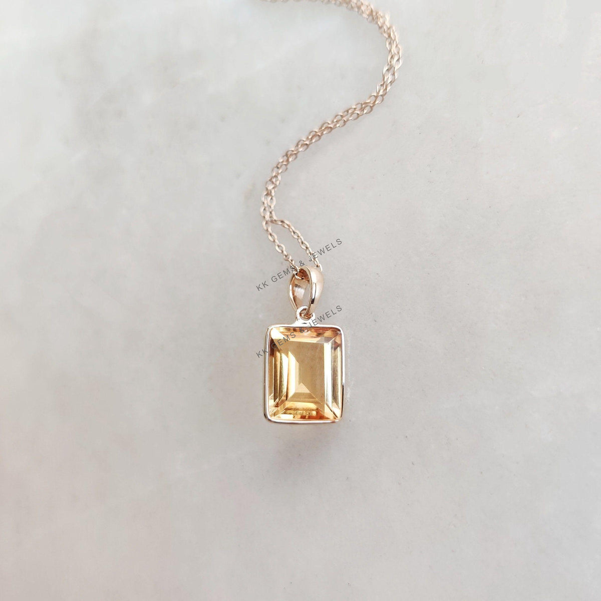 Natural Citrine Pendant: 14K Solid Yellow Gold Bezel, November Birthstone