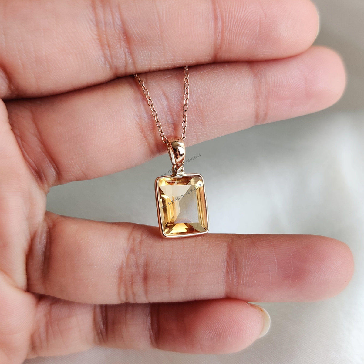 Natural Citrine Pendant: 14K Solid Yellow Gold Bezel, November Birthstone