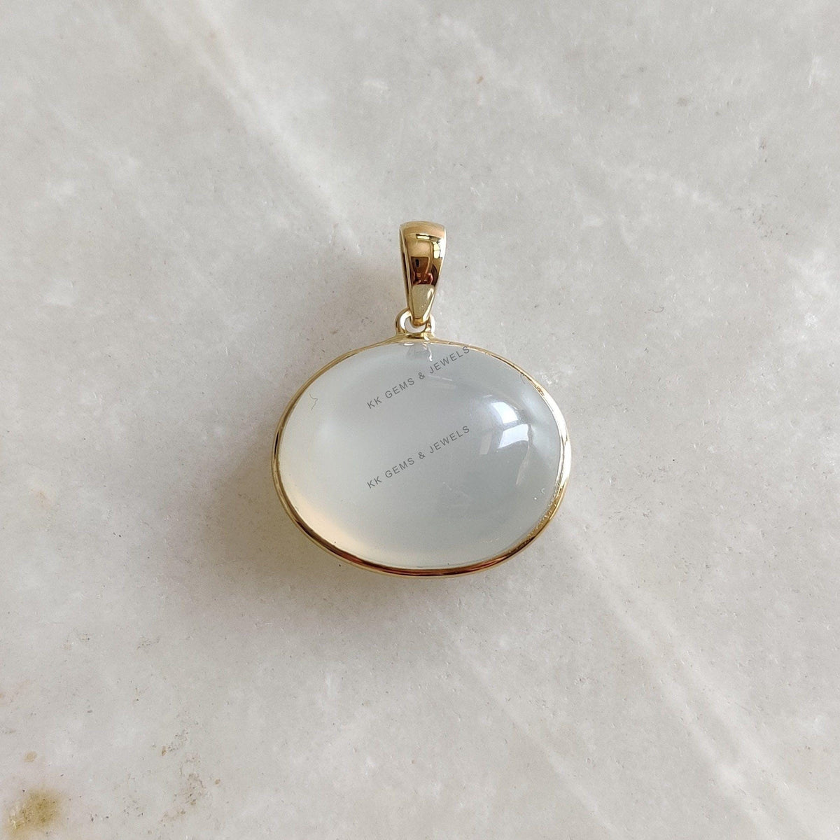 14K Solid Gold Natural White Moonstone Pendant, June Birthstone Jewelry