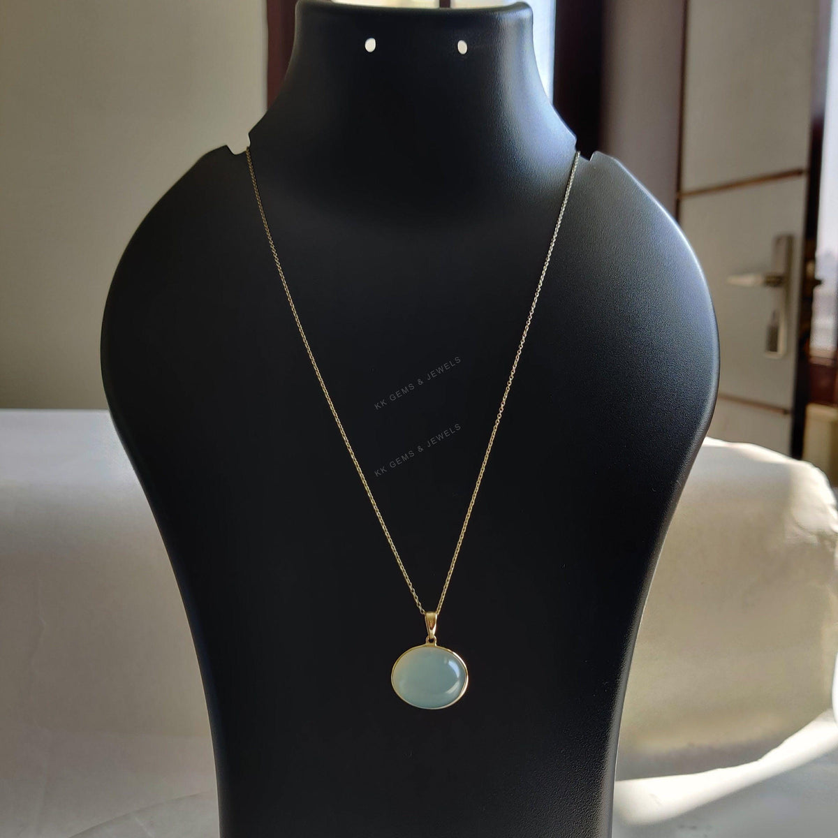 14K Solid Gold Natural White Moonstone Pendant, June Birthstone Jewelry