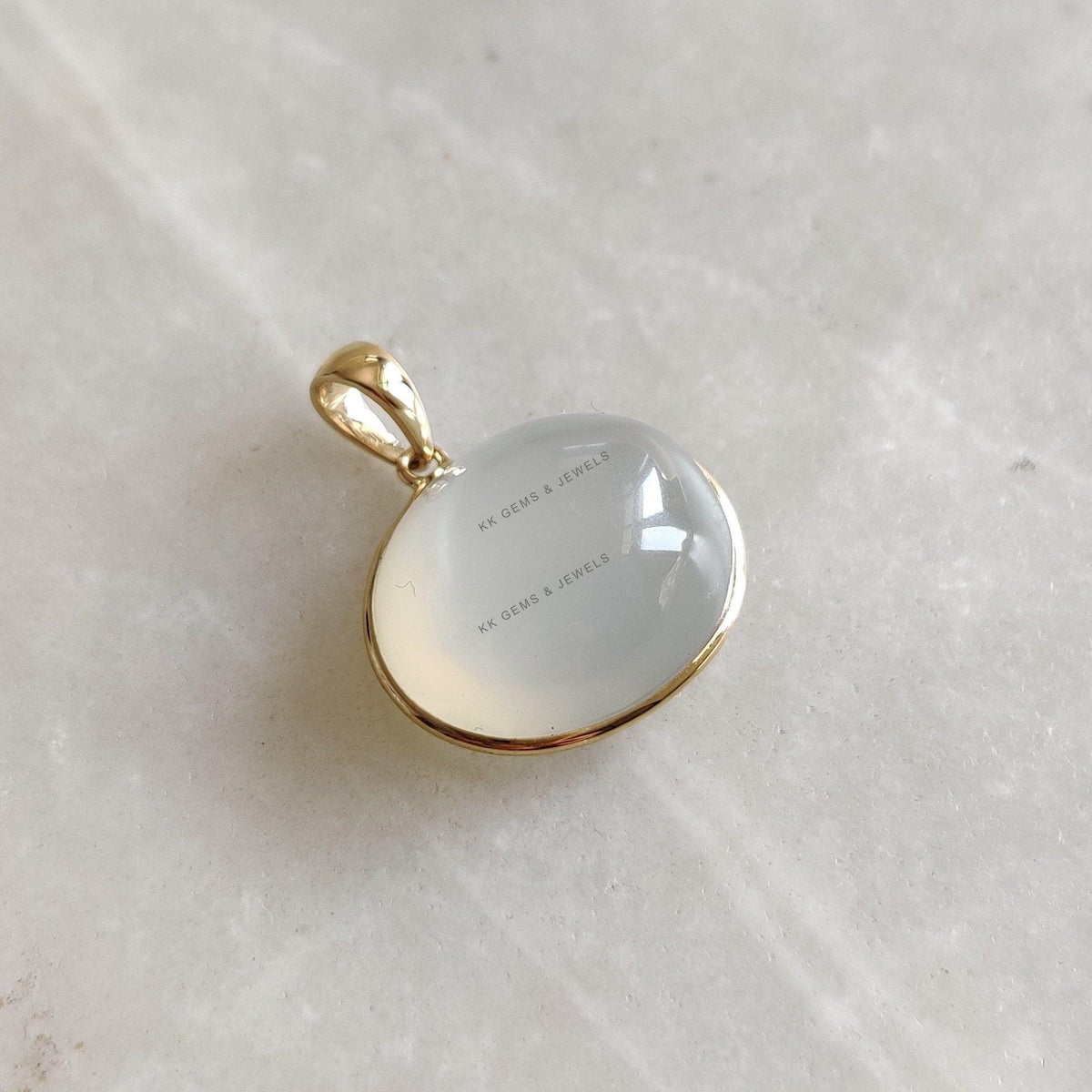 14K Solid Gold Natural White Moonstone Pendant, June Birthstone Jewelry