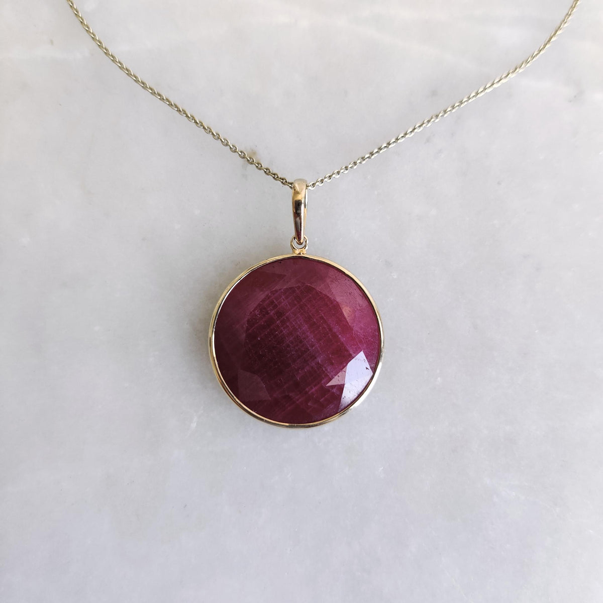 14K Solid Yellow Gold Natural Ruby Bezel Pendant, July Birthstone Jewelry