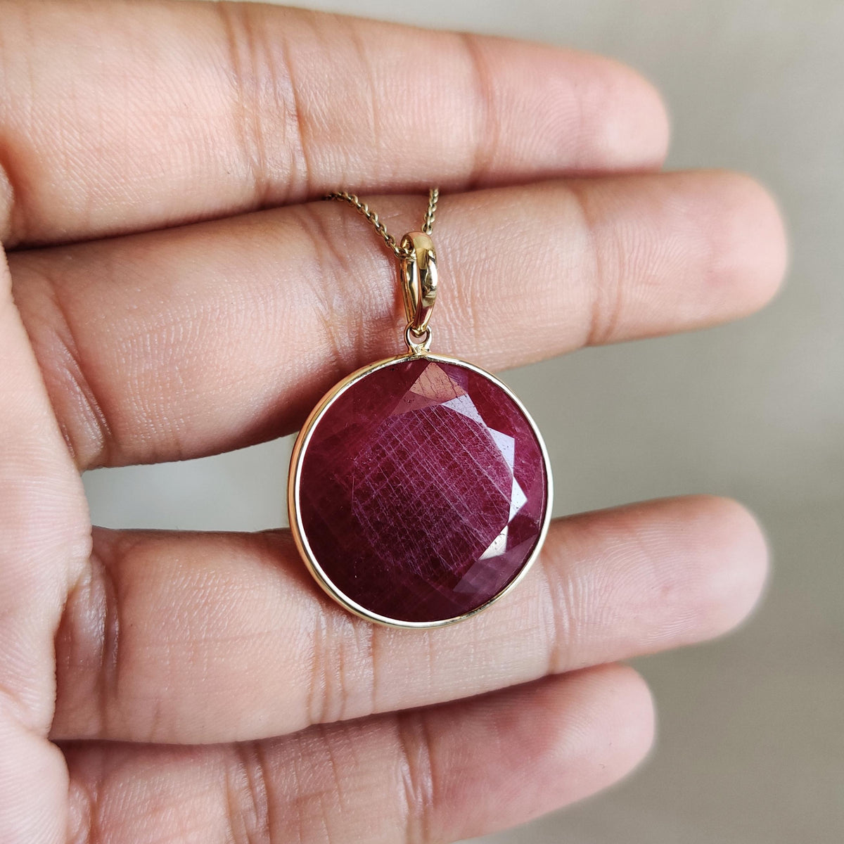 14K Solid Yellow Gold Natural Ruby Bezel Pendant, July Birthstone Jewelry