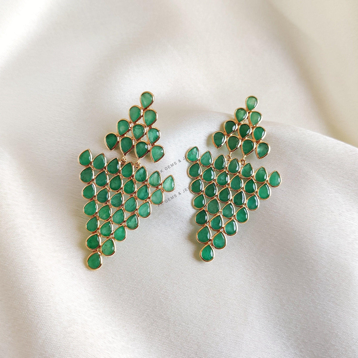 14K Solid Yellow Gold Natural Emerald Earrings, Pear Cut Gemstones, May Birthstone