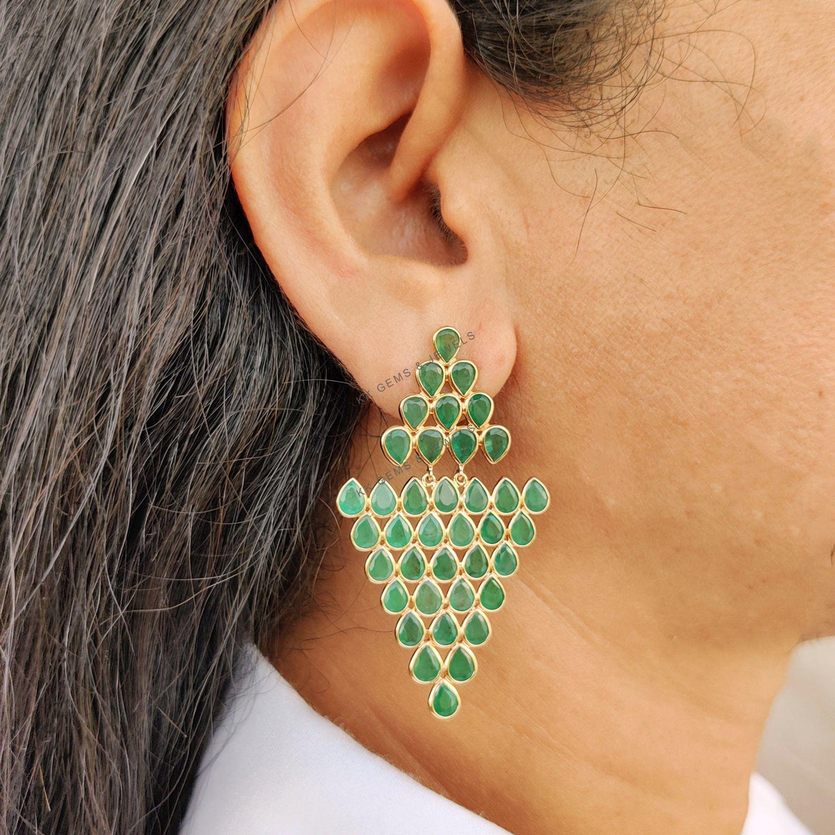 14K Solid Yellow Gold Natural Emerald Earrings, Pear Cut Gemstones, May Birthstone