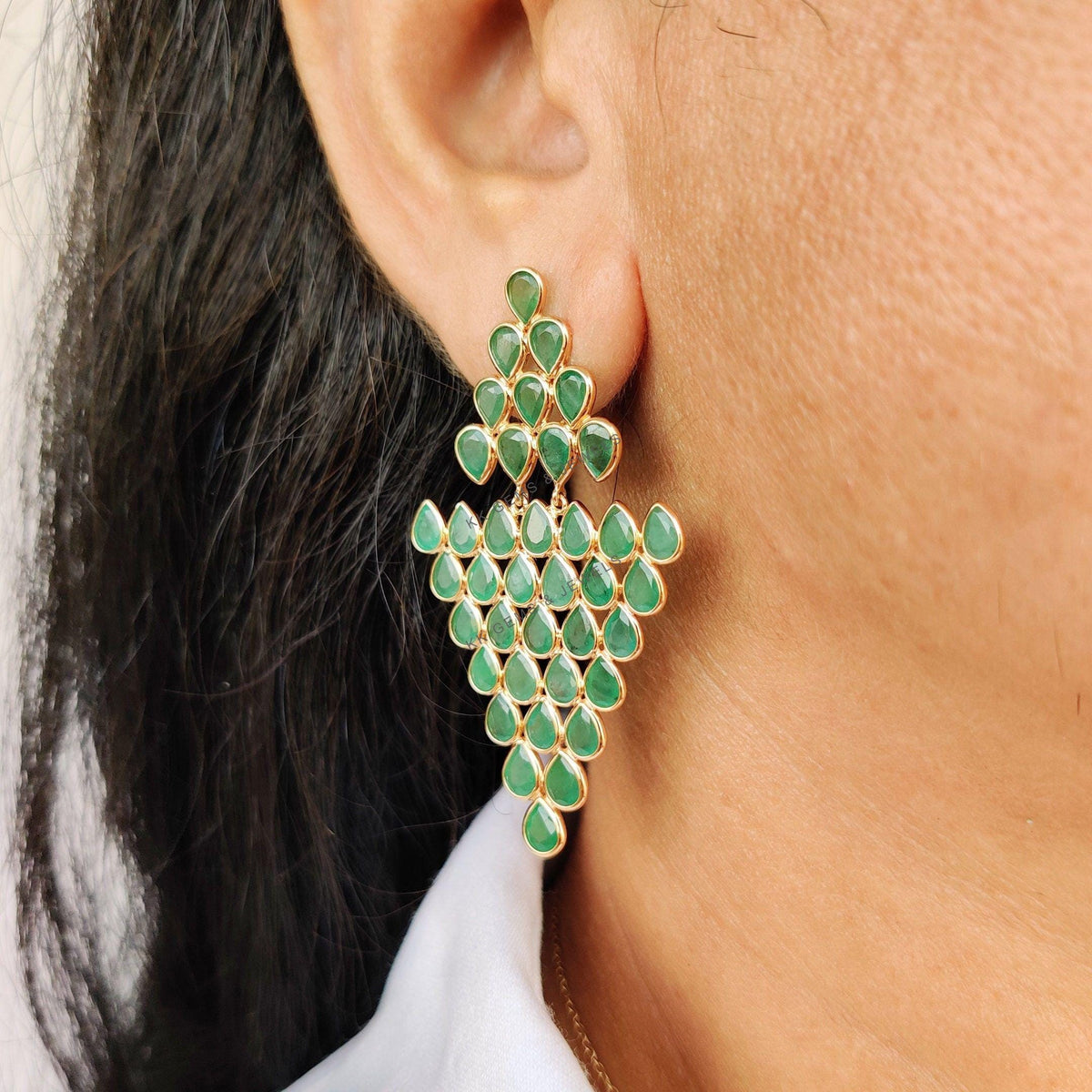 14K Solid Yellow Gold Natural Emerald Earrings, Pear Cut Gemstones, May Birthstone