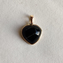 Natural Black Onyx Heart Pendant: 14K Solid Yellow Gold, December Birthstone
