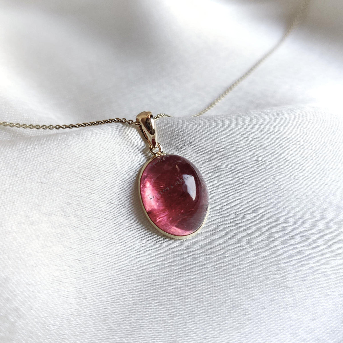 14K Solid Yellow Gold Natural Pink Tourmaline Pendant, October Birthstone