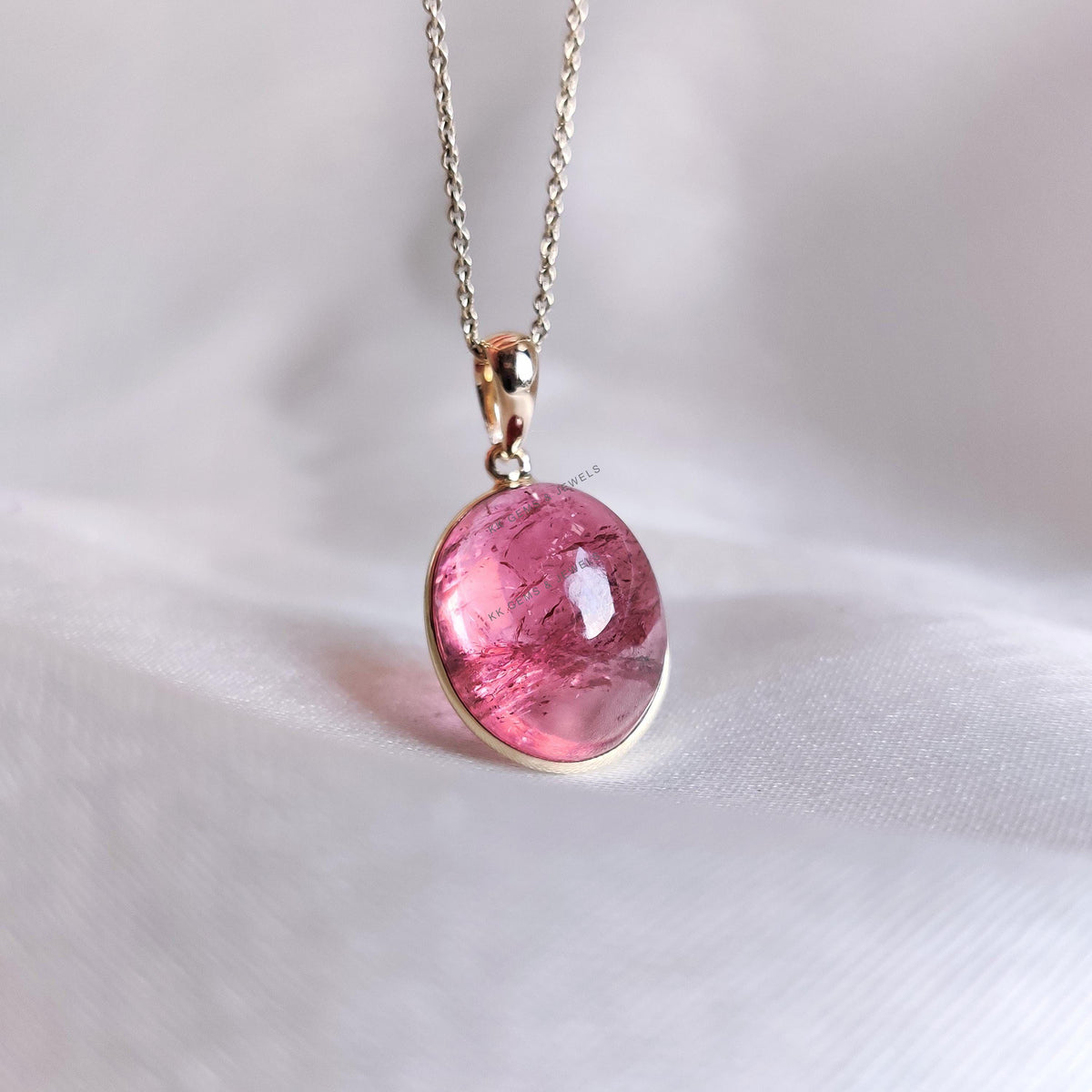 14K Solid Yellow Gold Natural Pink Tourmaline Pendant, October Birthstone
