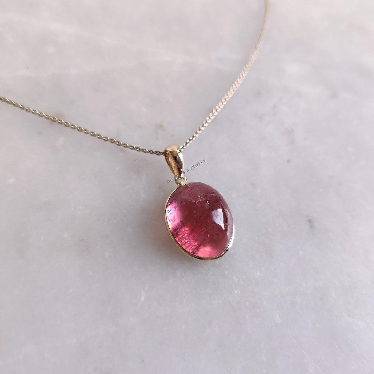14K Solid Yellow Gold Natural Pink Tourmaline Pendant, October Birthstone