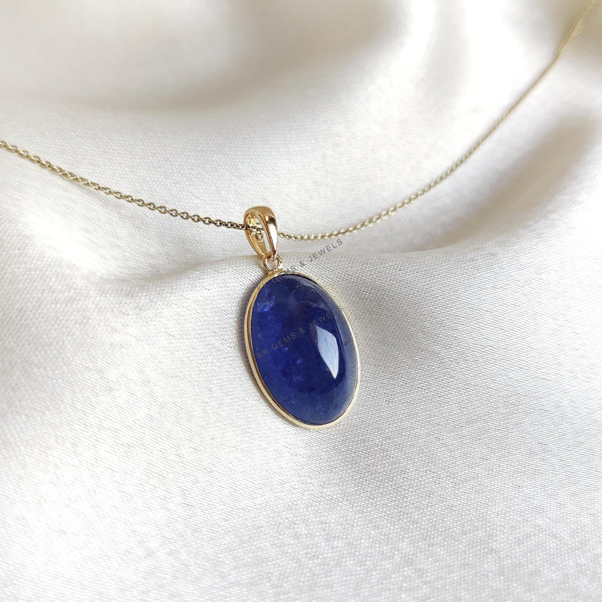 Natural Oval Tanzanite Pendant, 14K Solid Yellow Gold Bezel, December Birthstone