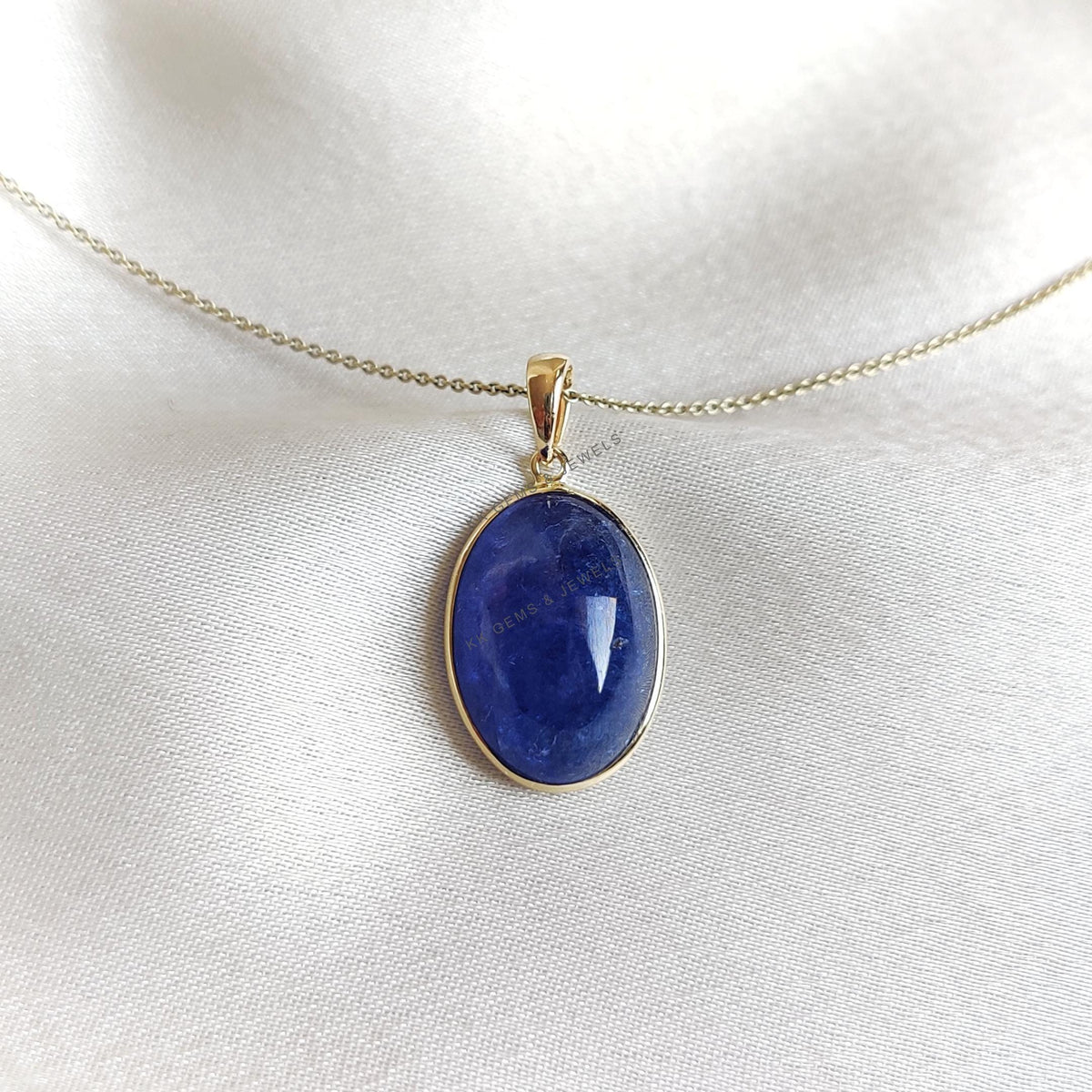 Natural Oval Tanzanite Pendant, 14K Solid Yellow Gold Bezel, December Birthstone