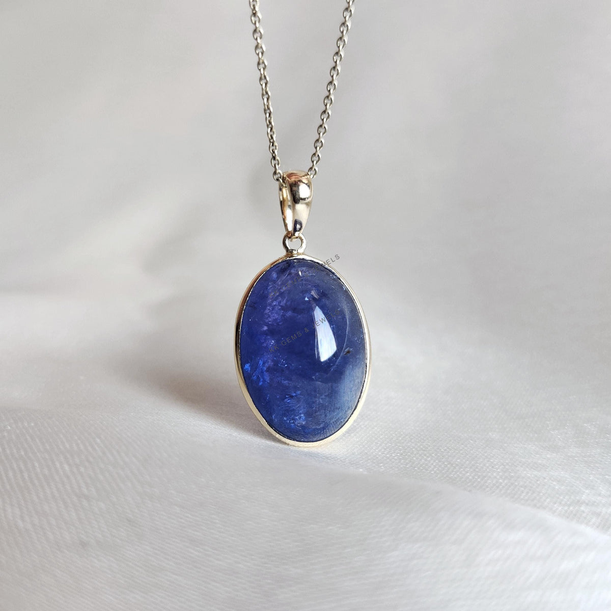 Natural Oval Tanzanite Pendant, 14K Solid Yellow Gold Bezel, December Birthstone