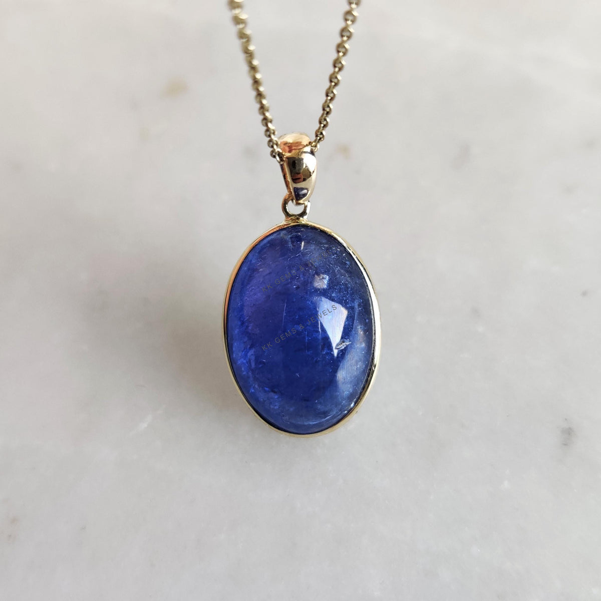 Natural Oval Tanzanite Pendant, 14K Solid Yellow Gold Bezel, December Birthstone