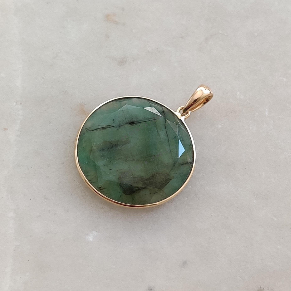 Natural Emerald Pendant, 14K Solid Yellow Gold Bezel Set, May Birthstone