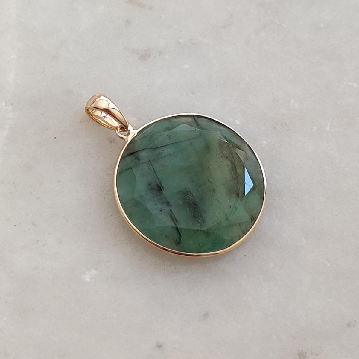 Natural Emerald Pendant, 14K Solid Yellow Gold Bezel Set, May Birthstone