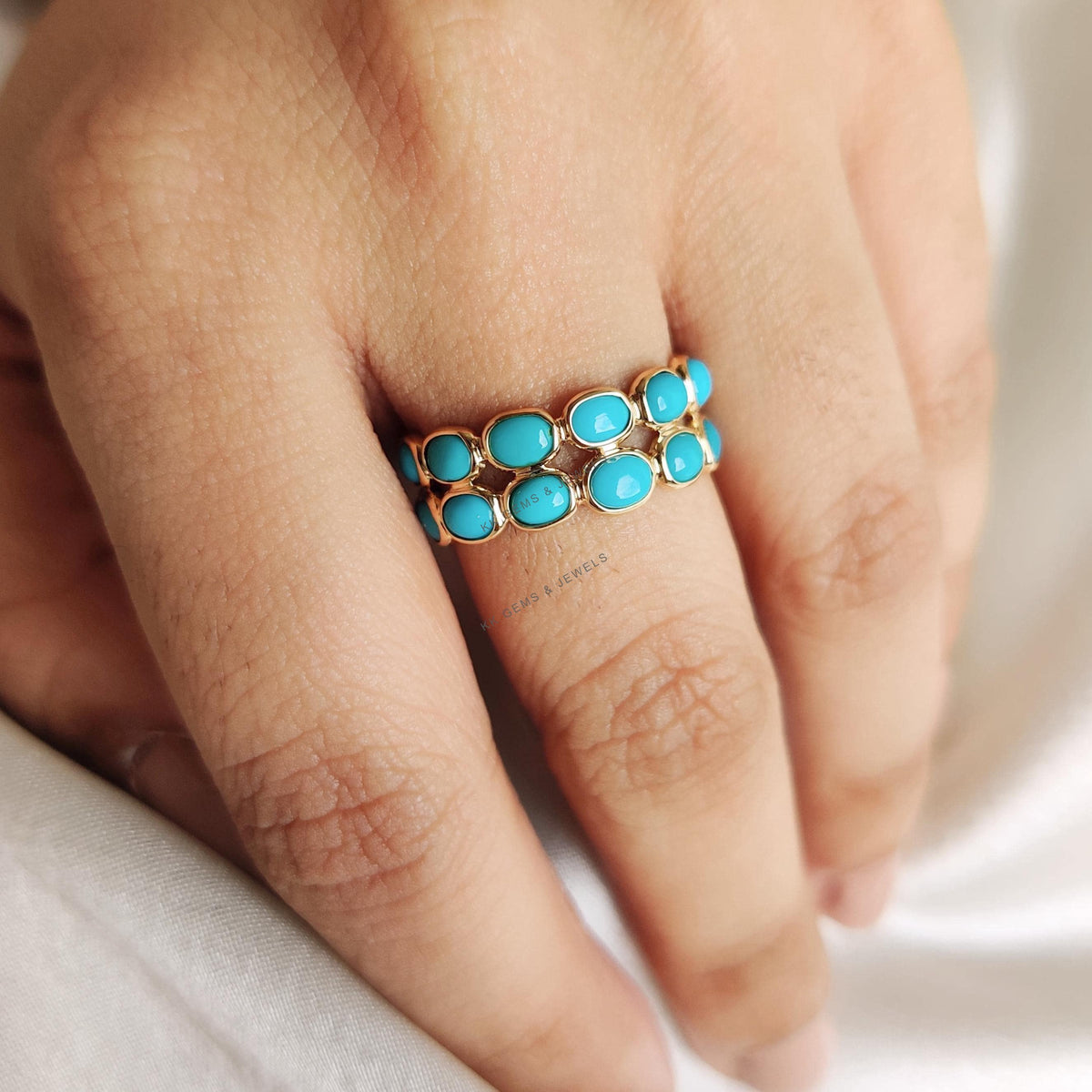 Natural Turquoise 14K Solid Gold Stackable Ring, December Birthstone