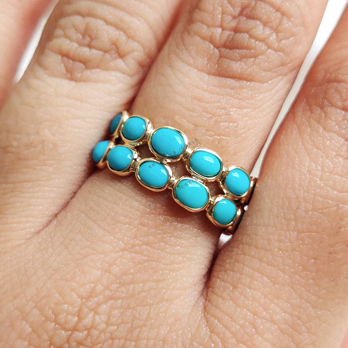 Natural Turquoise 14K Solid Gold Stackable Ring, December Birthstone