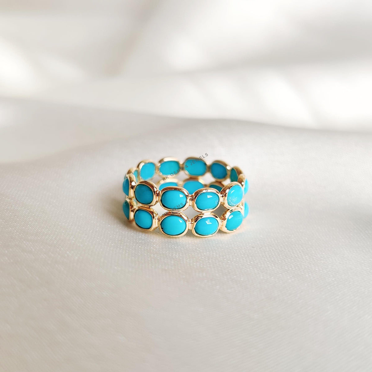 Natural Turquoise 14K Solid Gold Stackable Ring, December Birthstone