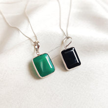Natural Black & Green Onyx Octagon Bezel Pendant, 14K Solid White Gold, December Birthstone