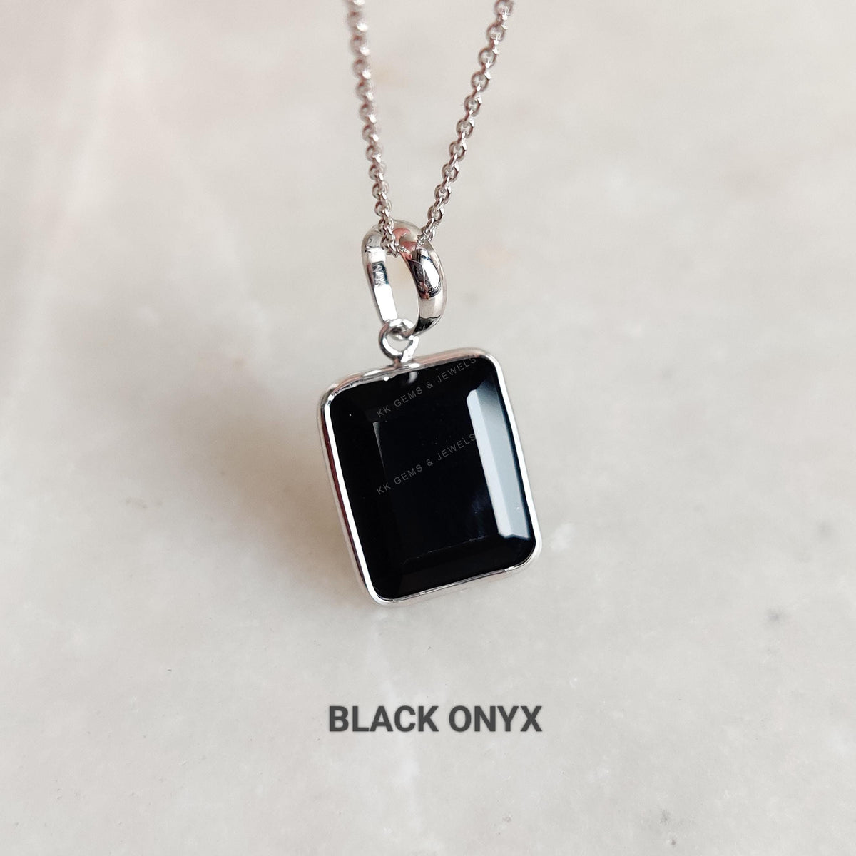 Natural Black & Green Onyx Octagon Bezel Pendant, 14K Solid White Gold, December Birthstone