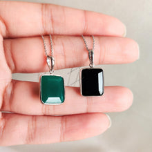 Natural Black & Green Onyx Octagon Bezel Pendant, 14K Solid White Gold, December Birthstone