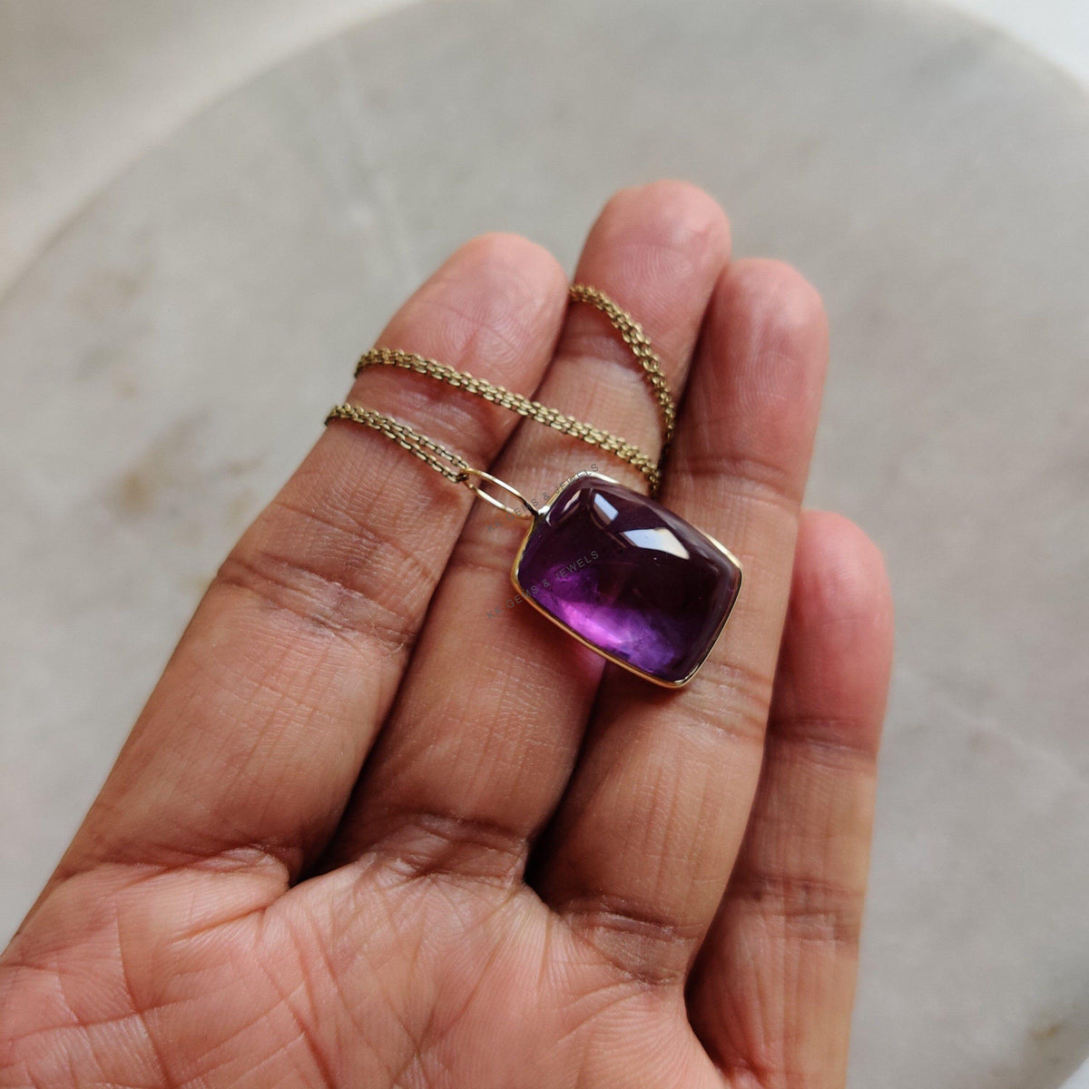Natural Purple Amethyst Pendant, 14K Solid Yellow Gold Pendant, February Birthstone, Christmas Present