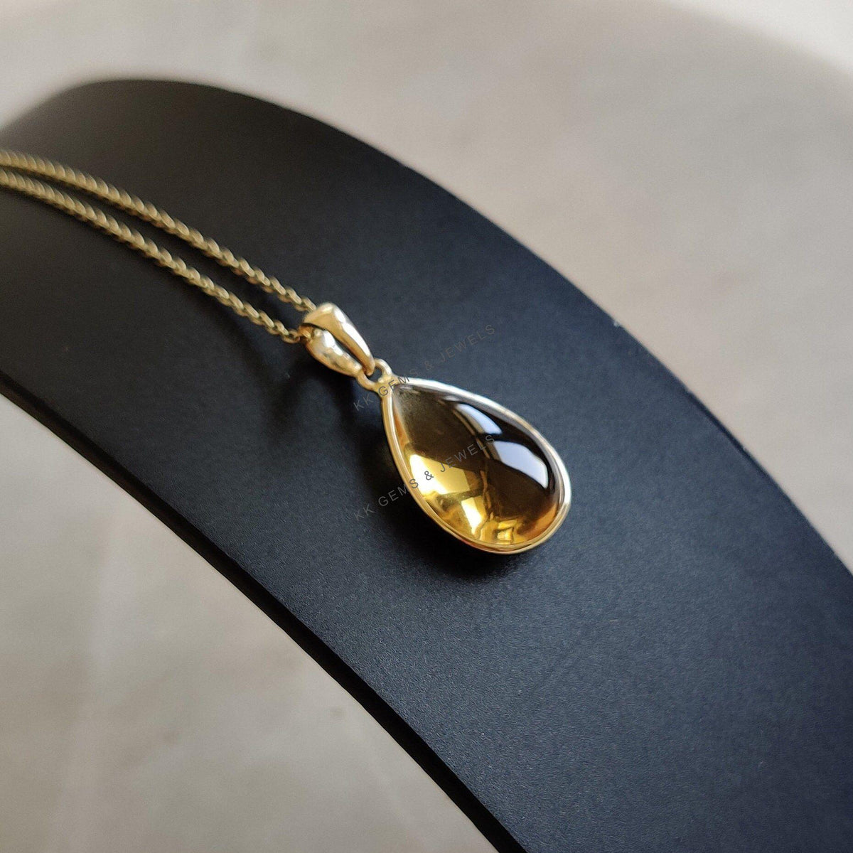 14K Solid Yellow Gold Natural Citrine Pendant, Pear Bezel, November Birthstone