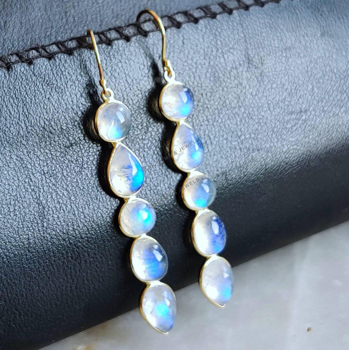 Natural Rainbow Moonstone 14K Solid Gold Earrings, Bezel Set, June Birthstone